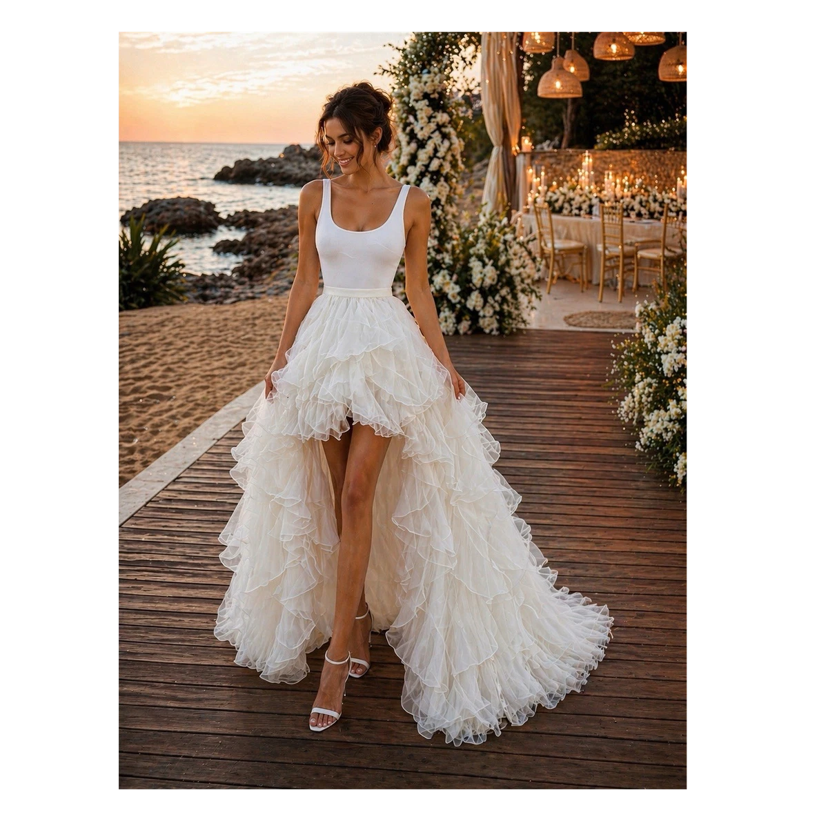 white christmas dresses A-Line Strapless High-Low Lace Tulle Wedding Dress COCOMELODY CW2732, 25 Days / As Picture / US2-UK4-EUR32 main image 0
