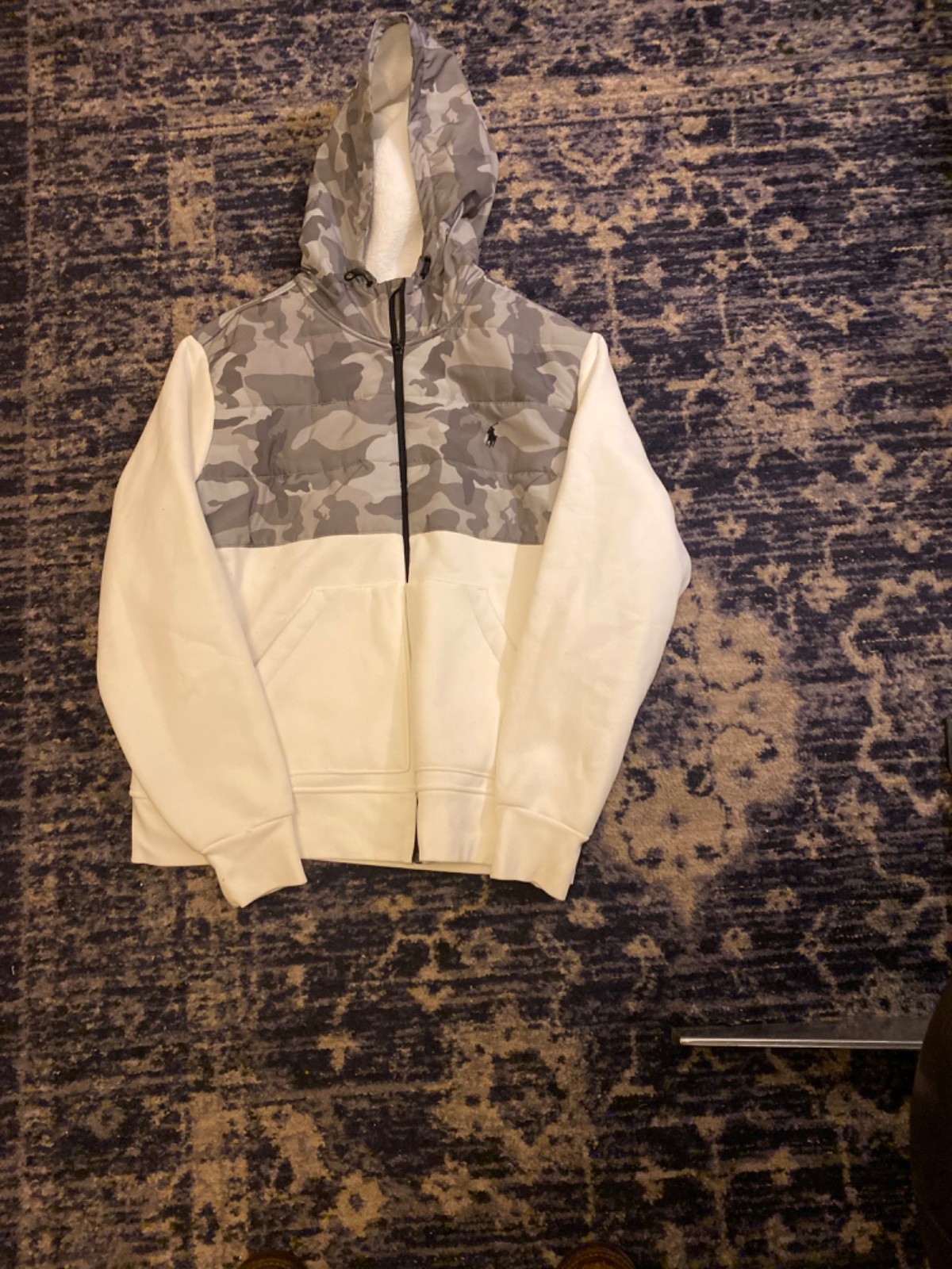 POLO RALPH LAUREN Men's Camo and White Fleece Lined Hoodie Full Zip Sz L