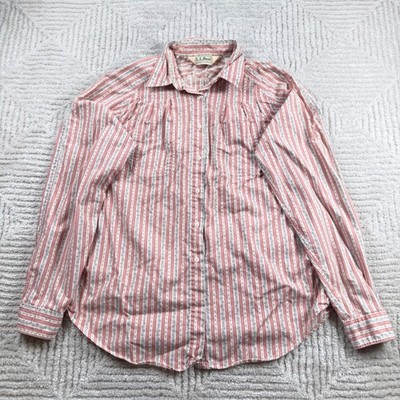 L L Bean Button Up Shirt Women 10 Pink Floral Stripe Cottagecore Prairie 1980s