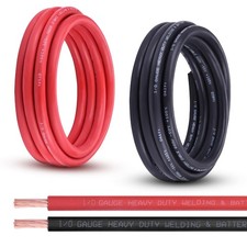 1/0 Gauge Battery Cable, 15ft Red 15ft Black 1/0 Awg Pure Copper Wire Welding