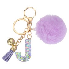 Alphabet Initial Letter Keychain Letter-J Cute Heart Resin Keyrings Purple