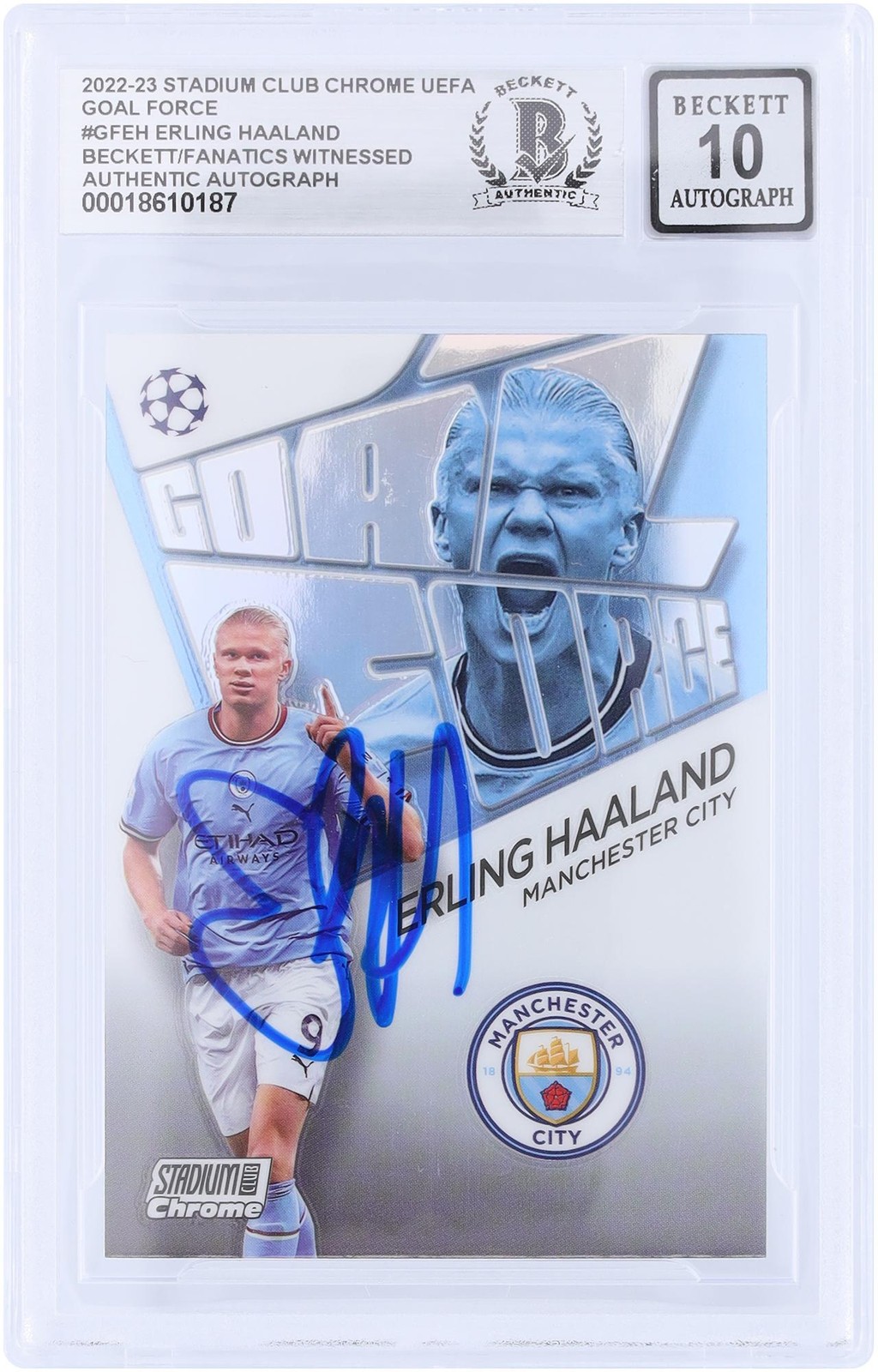 Erling Haaland Manchester Signed 2022-23 Topps Stadium Club #GF-EH BAS 10 Card