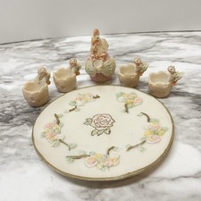 Teapot Doll House Mini Tea Set Hen Chicks With Cracked Egg Cups 4 Cups/a Plate