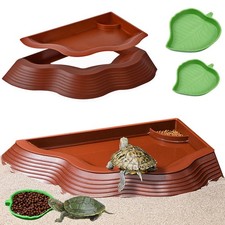 Tortoise Water Bowl with Ramp, 3PCS Leaf Reptile Food Water Bowl Turtle Pool ...