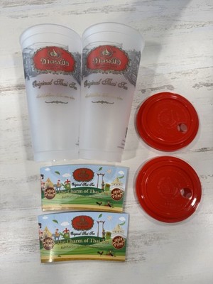 Two (2) ChaTraMue Original Brand plastic cups for Thai Ice Tea