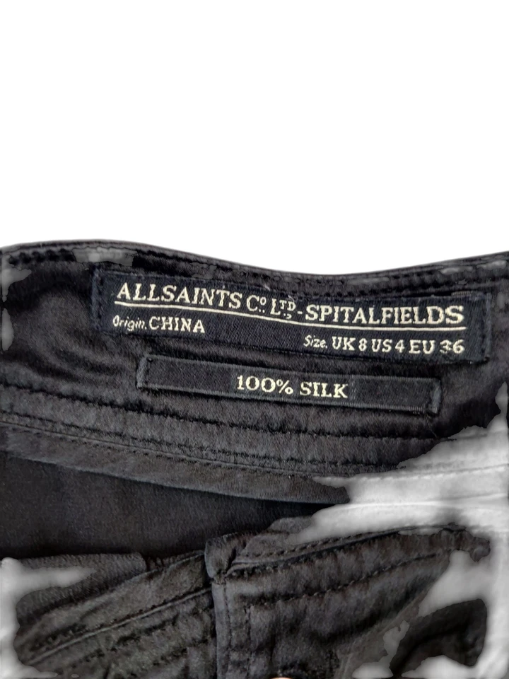 ALLSAINTS TALLA UK 8 PANTALONES CORTOS NEGROS 100% SEDA ELEMENTAL CASUAL FIESTA SUELTOS PARA MUJER Foto 3 de 4