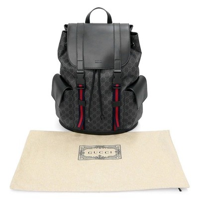 Gucci GG Supreme Backpack Rucksack Canvas Leather Black Web