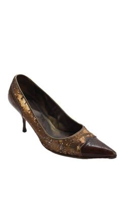 Prada Womens Leather Sequined Pointed Toe Pumps Chestnut Brown Size 38.5 8.5