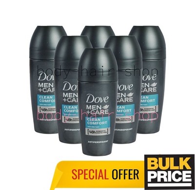 Dove Men+Care Clean Comfort Roll-On Deo Anti-Sweat Odor Shield Bulk 50ml 6-Pack 