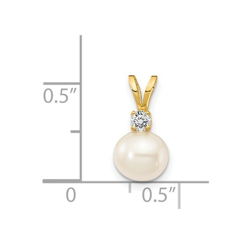 14K Yellow Gold 6mm White Freshwater Cultured Pearl AA Diamond Pendant - Picture 2 of 2