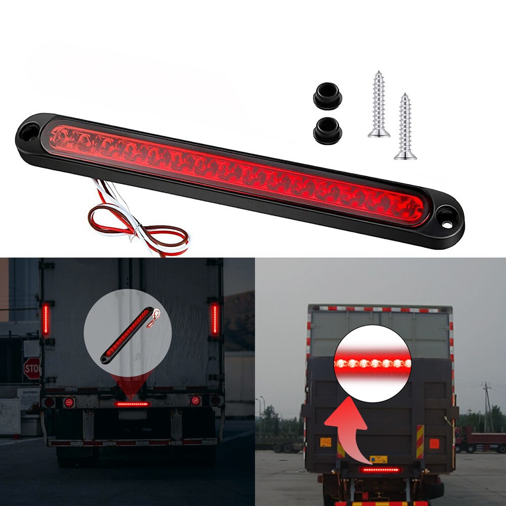 2PCS Red 10 LED Truck Trailer Strip 3rd Brake Lights Rear Turn Tail Light Bar e