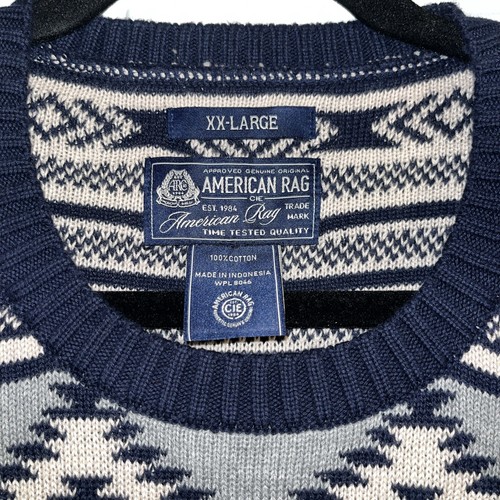 AMERICAN RAG Vintage Sweater SW Design Grey Navy Tan Cotton Pullover Size XXL - Picture 2 of 4