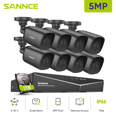 SANNCE 8CH 5MP DVR Outdoor CCTV IR Security Camera System Kit Remote Access 1TB