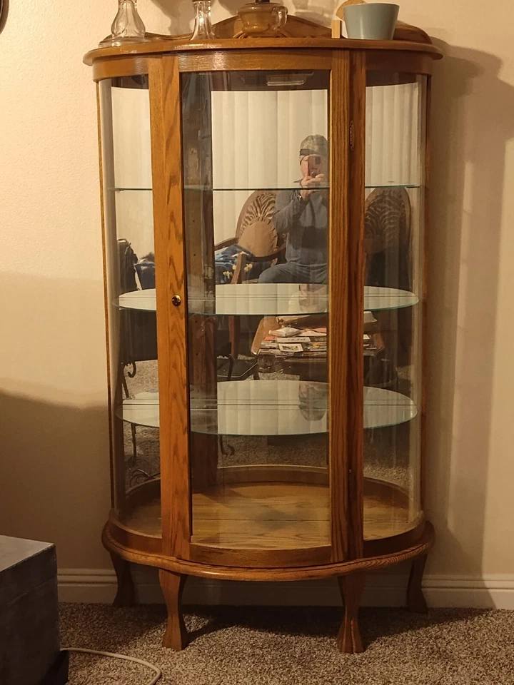 Vitrina Amish Curio Gabinete Roble Macizo Iluminado Madera Espejada Vidrio Foto 2 de 4