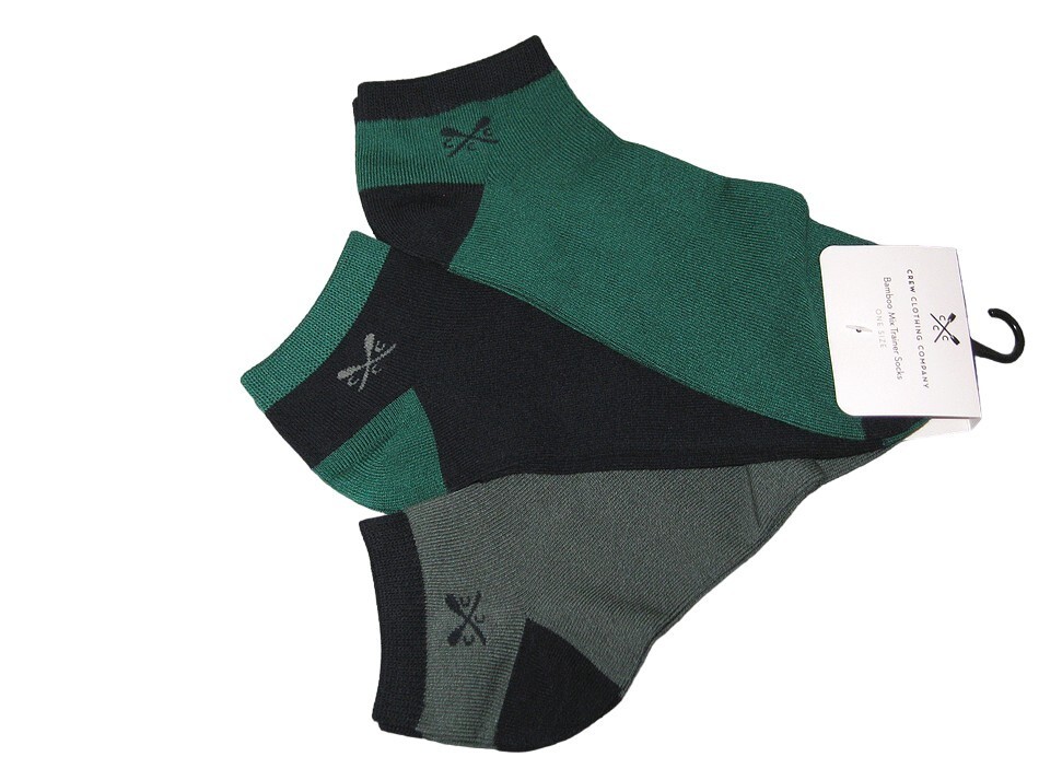 BNWT  CREW CLOTHING Bamboo Low Cut Trainer  Socks  Black Green  3 Pairs