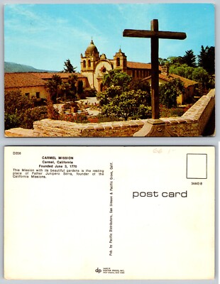 Carmel Mission Gardens Cross Father Serra Resting Place California CA Postcard
