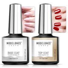Gel Nail Polish No Wipe Top and Base Coat Set 2x10ml 0.33 Oz UV LED Shiny Finish