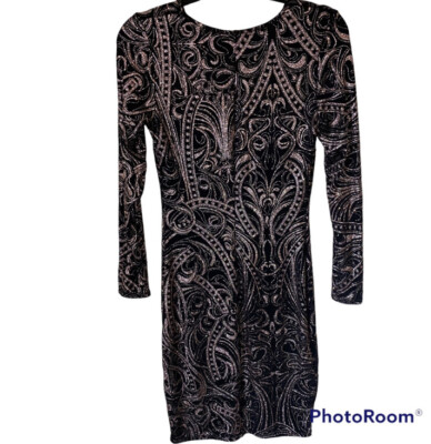 Blu Sage V-Neck Glitter Western Long Sleeve Dress Black Size 4 | eBay Blu Sage V-Neck Glitter Western Long Sleeve Dress Black Size 4 | eBay