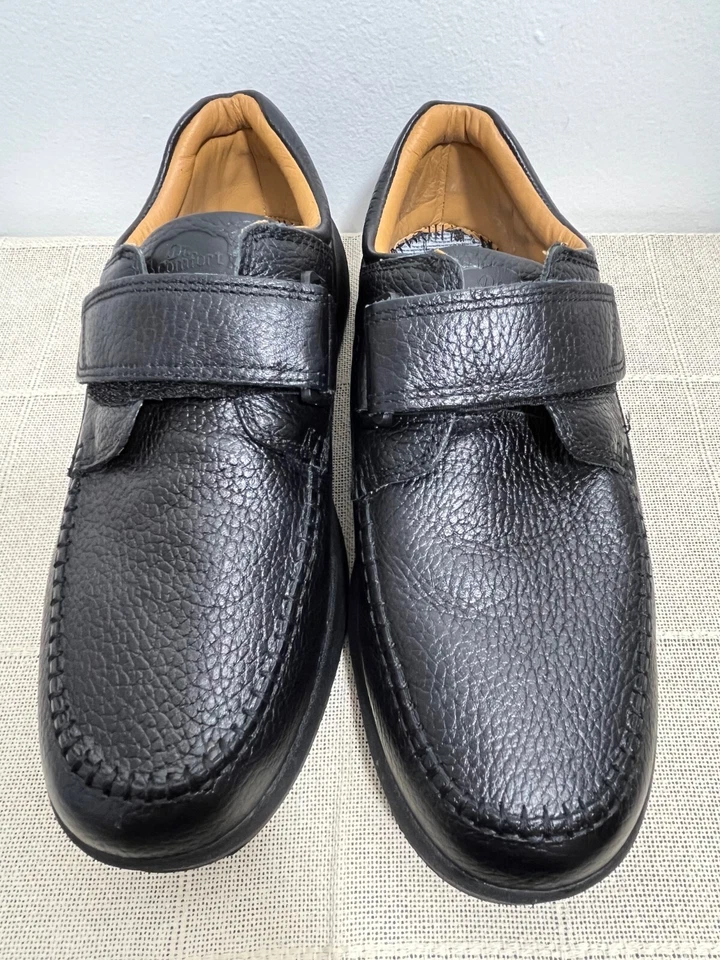 Dr. Comfort Men's Black Leather Shoes 9W Wide Hook-and-Loop Strap Diabetic Comfo - Image 2 of 4