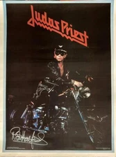 1982 Judas Priest "Rob Halford on Motorcycle" Poster 17.5x23 Music Tour Art, New