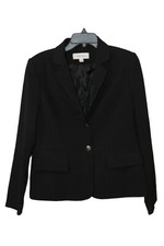 Calvin Klein Womens Size 10 Solid Black Blazer Jacket Two Button Padded Shoulder