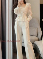 Women's 2 Pant Set Two Pieces Sets Pants Wide Leg Party Trousers Blazer Outfits