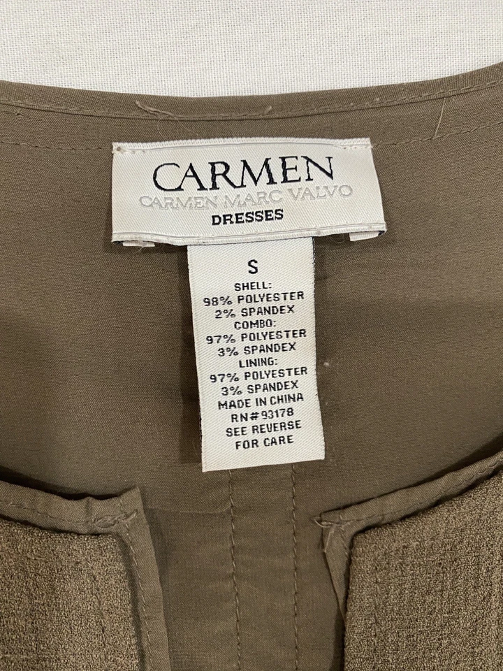 Vestido Carmen Marc Valvo Crepé Cambio Sin Mangas Cuello en V Caqui Oliva Mujer Talla S Foto 2 de 4