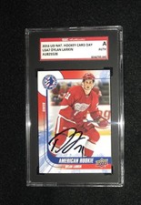DYLAN LARKIN SIGNED 2016 UD NATIONAL HOCKEY DAY ROOKIE CARD #USA-7 SGC