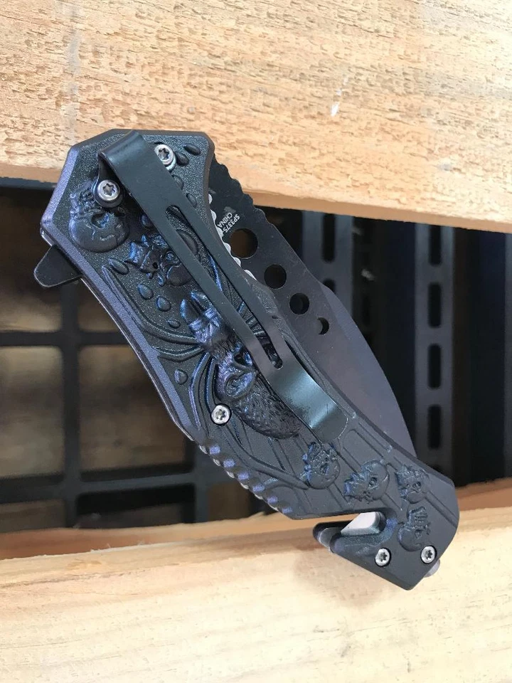 Faca de bolso dobrável lâmina aberta assistida por mola tática aranha roxa 8,5" - Imagem 2 de 4