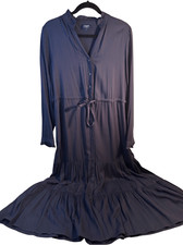 Chaps maxi button dress size 12 navy viscose rn#131104 long sleeved