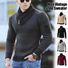 Men Casual Vintage Sweater Autumn Wool Turtleneck Winter Warm Pullovers Tops New