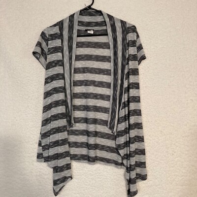 Candy Rain Cover Up Coverall Top Womens L Black Gray Stripe Open hi low hem