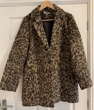 Gorgeous Warm Animal Print Coat Jacket Uk 16 Brown Lined Soft Wool Mix Pockets