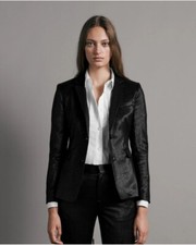 NWT 595 Rag  Bone Women Black Razor Metallic Virgin Wool Blend Blazer Size: 10