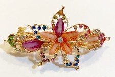 Floral Design Hair Barrette crafted with Rhinestones and Diamond Accent