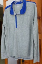 Men UNDER ARMOUR 1/2 Zip Active Wear TOP Loose Pullover Long /S Gray with Blue L