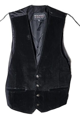 Wilsons Men L The Leather Experts Black Leather Dressy Adjustable Strap Vest