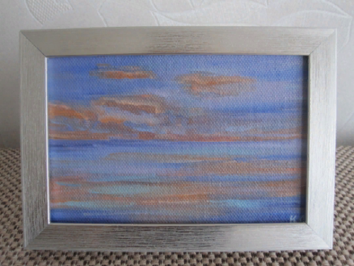 seascape painting, sunset at sea oil painting, small picture of the sea in frame - Afbeelding 1 van 8