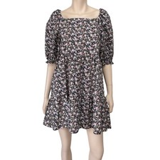 Levis Dress Women Medium Black Pink Ditzy Floral Short Sleeve Square Neck  NWT