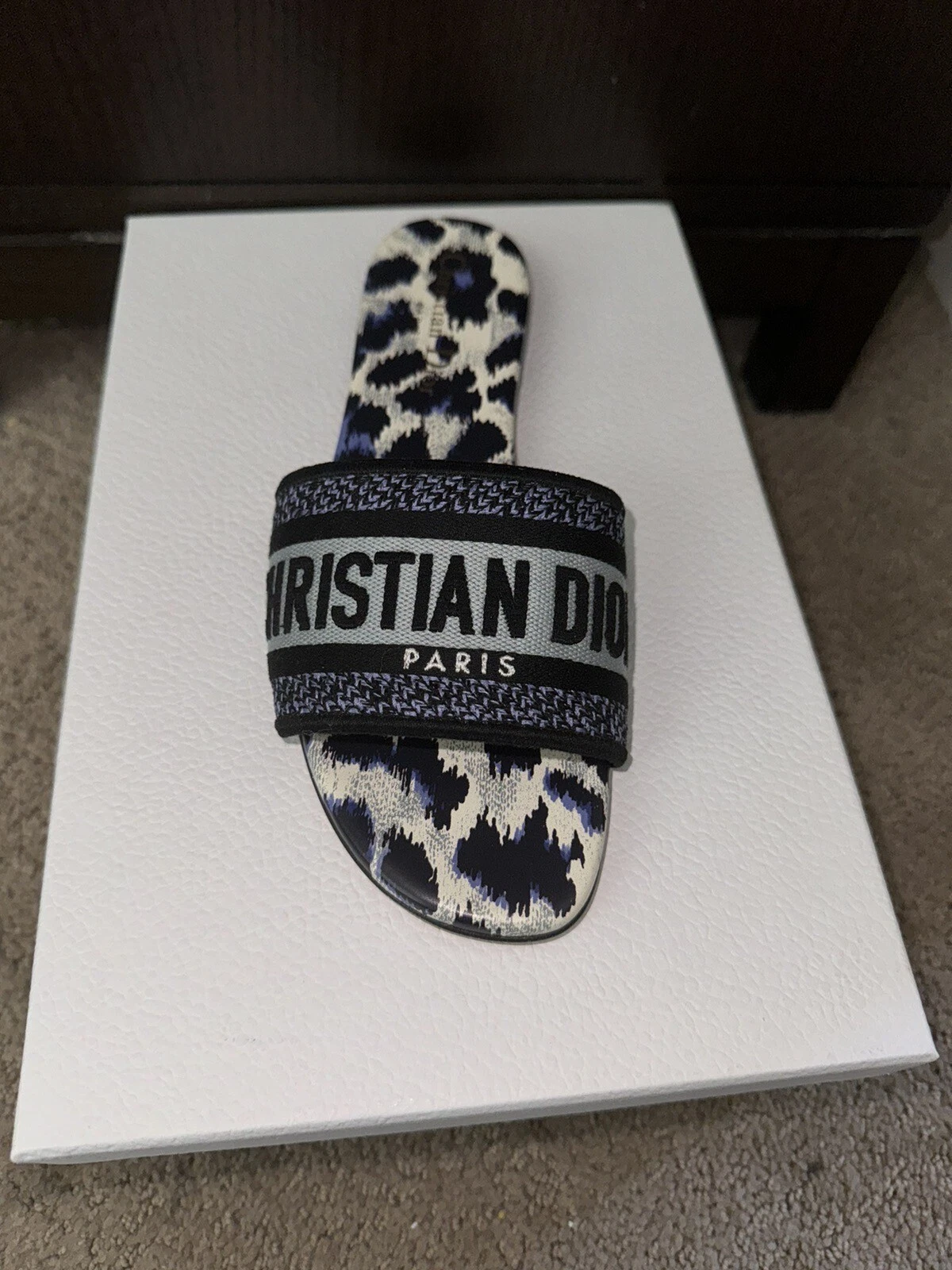 Chaussures simples Christian Dior Dway DROITE Slide Marine Cheetah 37 Chaussure amputée