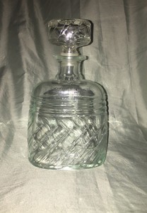 Vintage Decorative Clear Cut Glass Square Liquor Bottle Decanter