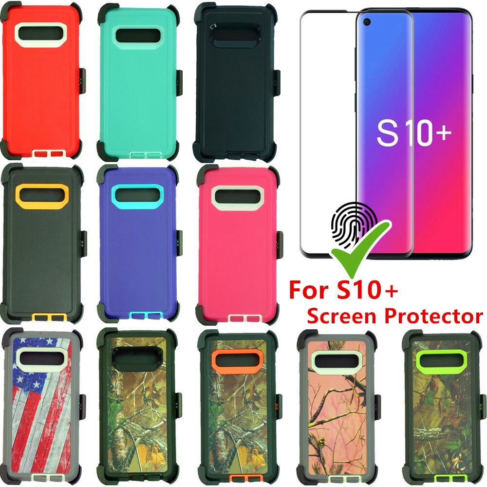 For Samsung Galaxy S10+Plus Heavy Duty Case Cover w/Screen Protector Belt  Clip