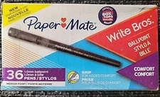 (5 Boxes) Paper Mate Ballpoint Pens, Write Bros. Grip Black Pens, 1mm, 36/box