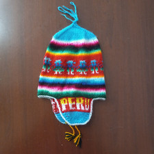 Peruvian Andean Mountain Chullo Hat Hand knitted Multicolor Toddler Size 4928