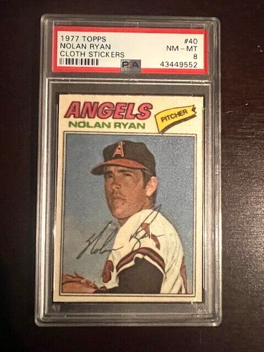 SHARP! 1977 Topps Cloth Stickers #40 NOLAN RYAN⚾ PSA 8 NM-MT ~ SP