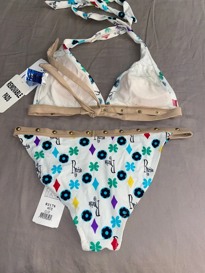 Traje de baño Ritchie 2 piezas traje de baño con logotipo tachonado bikini parte superior e inferior 11/12 (B8) Foto 3 de 4