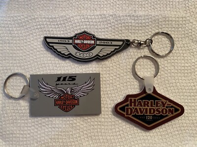 3 Lot Harley-Davidson 100th,115th & 120th Anniversary Rubber Key Chains NEW