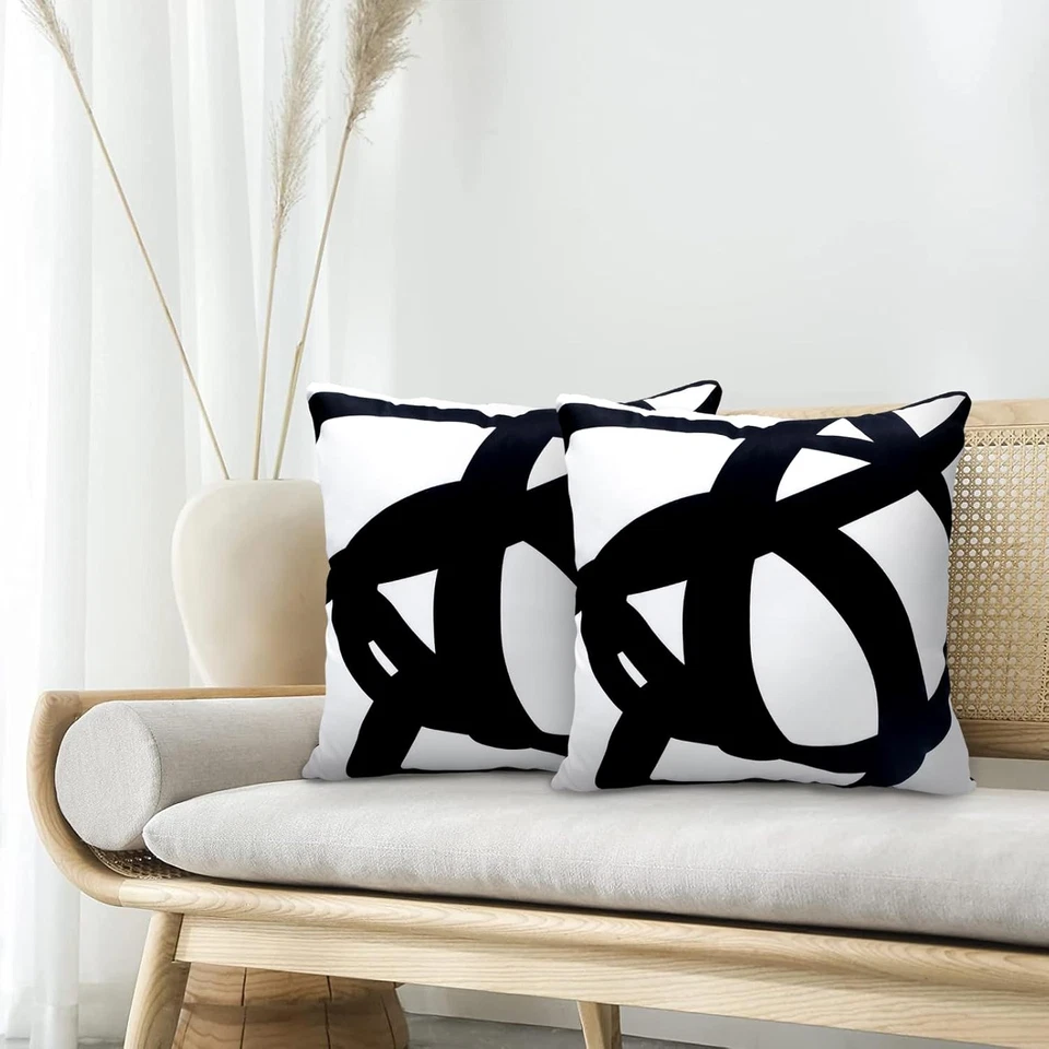 Set of 2 Black and White Boho Pillow Covers 18X18 Abstract Art Throw Pillow Cove - Image 4 of 4