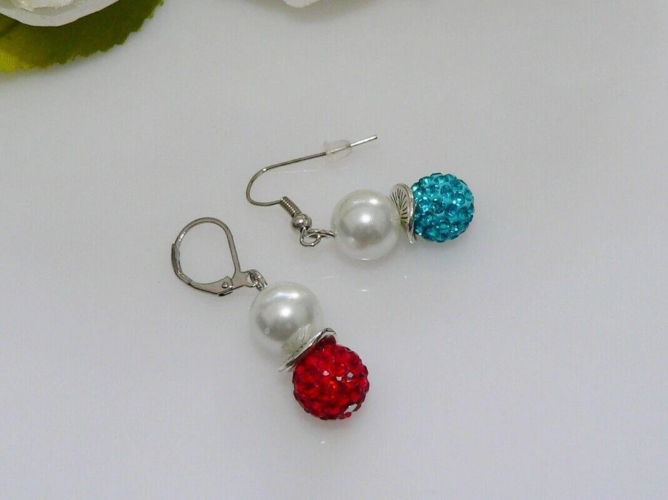 Ohrring Hänger Glass weiss Strass Kristall Shamballa Clay 10mm  28Farben 441e - Bild 2 von 4