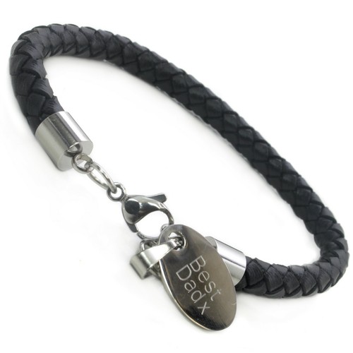 Pulsera de cuero grabado personalizada para hombre identificación médica - Imagen 4 de 8